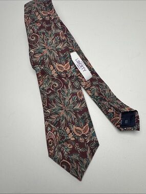 Liberty Fabrics T.M. Lewin Jermyn St. Mens Maroon Floral Paisley Pure Cotton Tie
